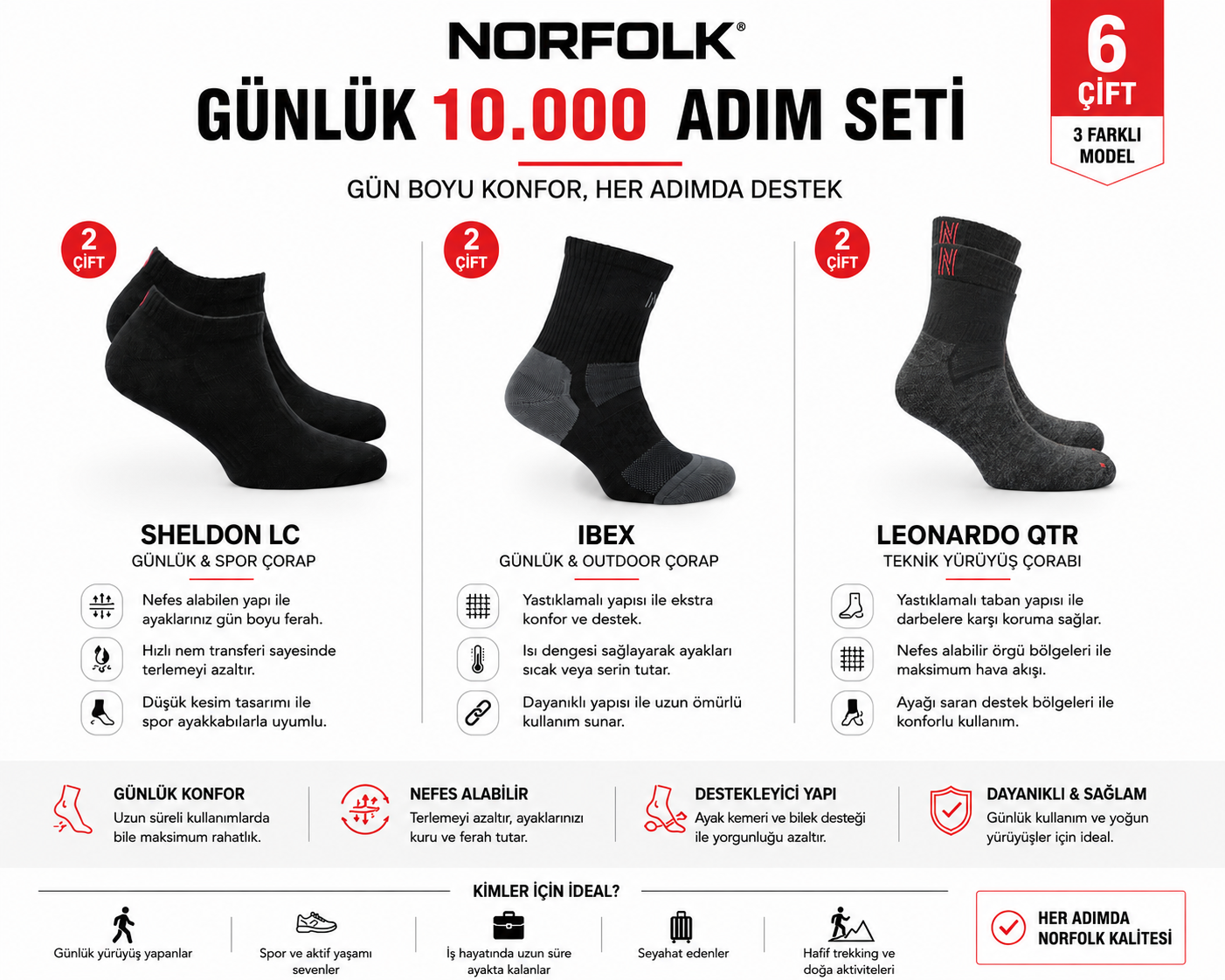 ACTIVE Günlük 10.000 Adım Yürüyüş Seti - 6 Çift