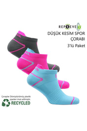 Caretta Çevre Dostu Repreve® Düşük Kesim Koşu ve Yürüyüş Çorabı 3'lü Paket Mavi-Fuşya-Antrasit