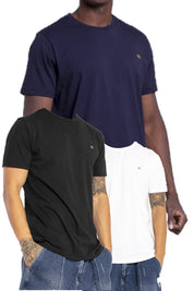 VIGO 3'lü Erkek %100 Pamuk Oval Kesim Bisiklet Yaka Basic Tişört (Beyaz-Lacivert-Siyah)