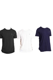 VIGO 3'lü Erkek %100 Pamuk Oval Kesim Bisiklet Yaka Basic Tişört (Beyaz-Lacivert-Siyah)