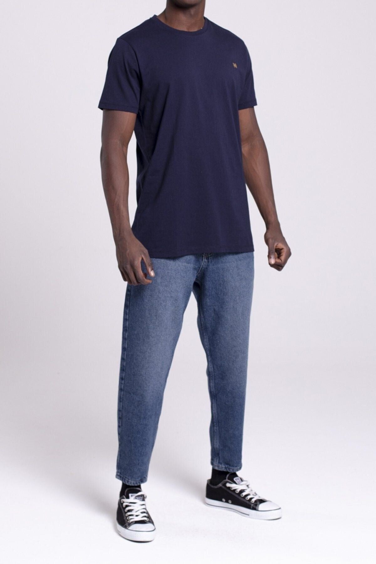 VIGO 3'lü Erkek %100 Pamuk Oval Kesim Bisiklet Yaka Basic Tişört (Beyaz-Lacivert-Siyah)