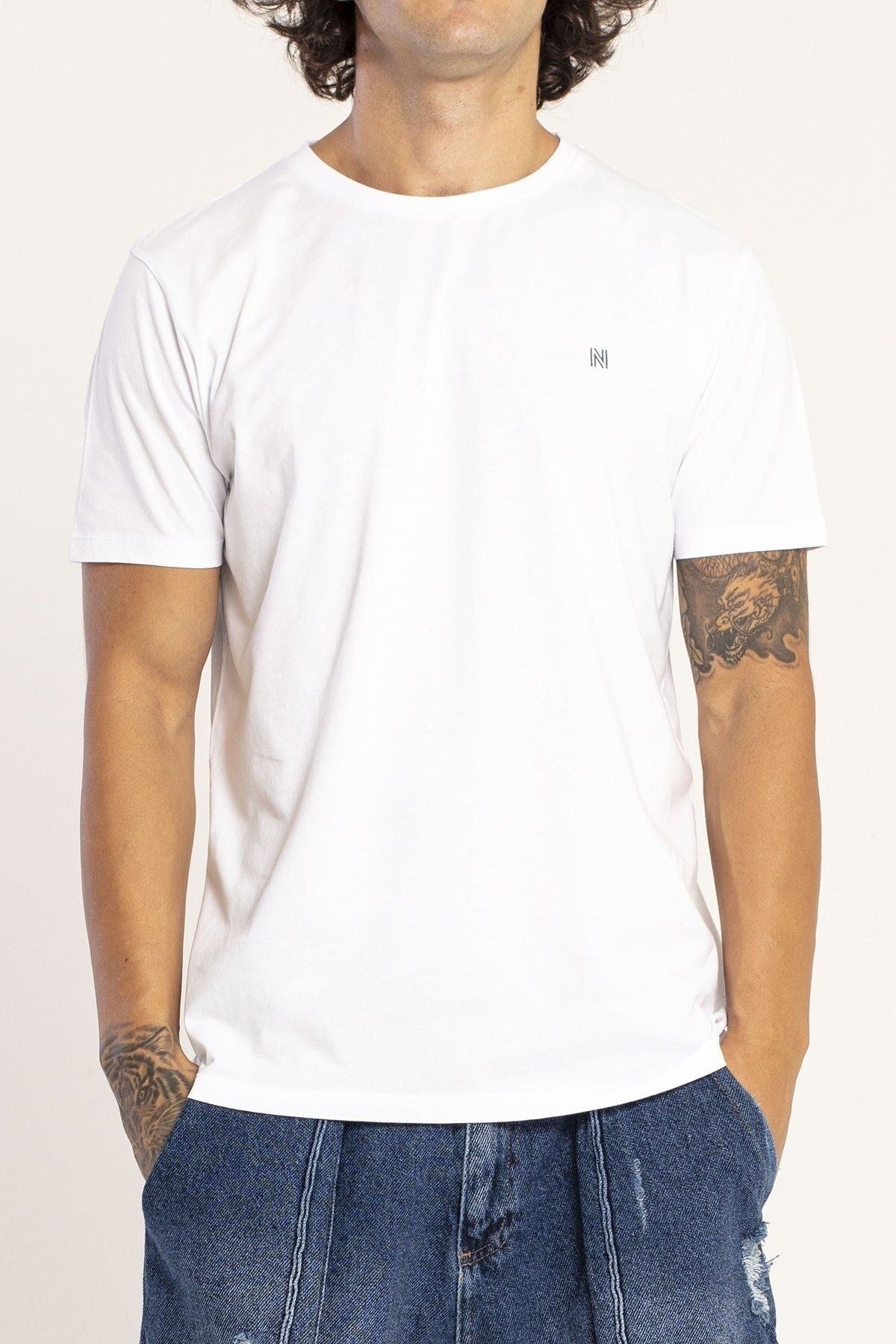 VIGO Erkek %100 Pamuk Oval Kesim Bisiklet Yaka Basic Tişört Beyaz