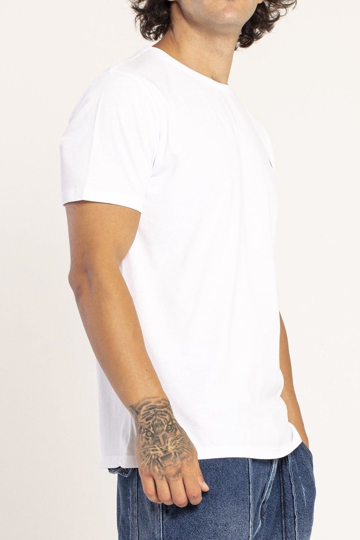 VIGO Erkek %100 Pamuk Oval Kesim Bisiklet Yaka Basic Tişört Beyaz