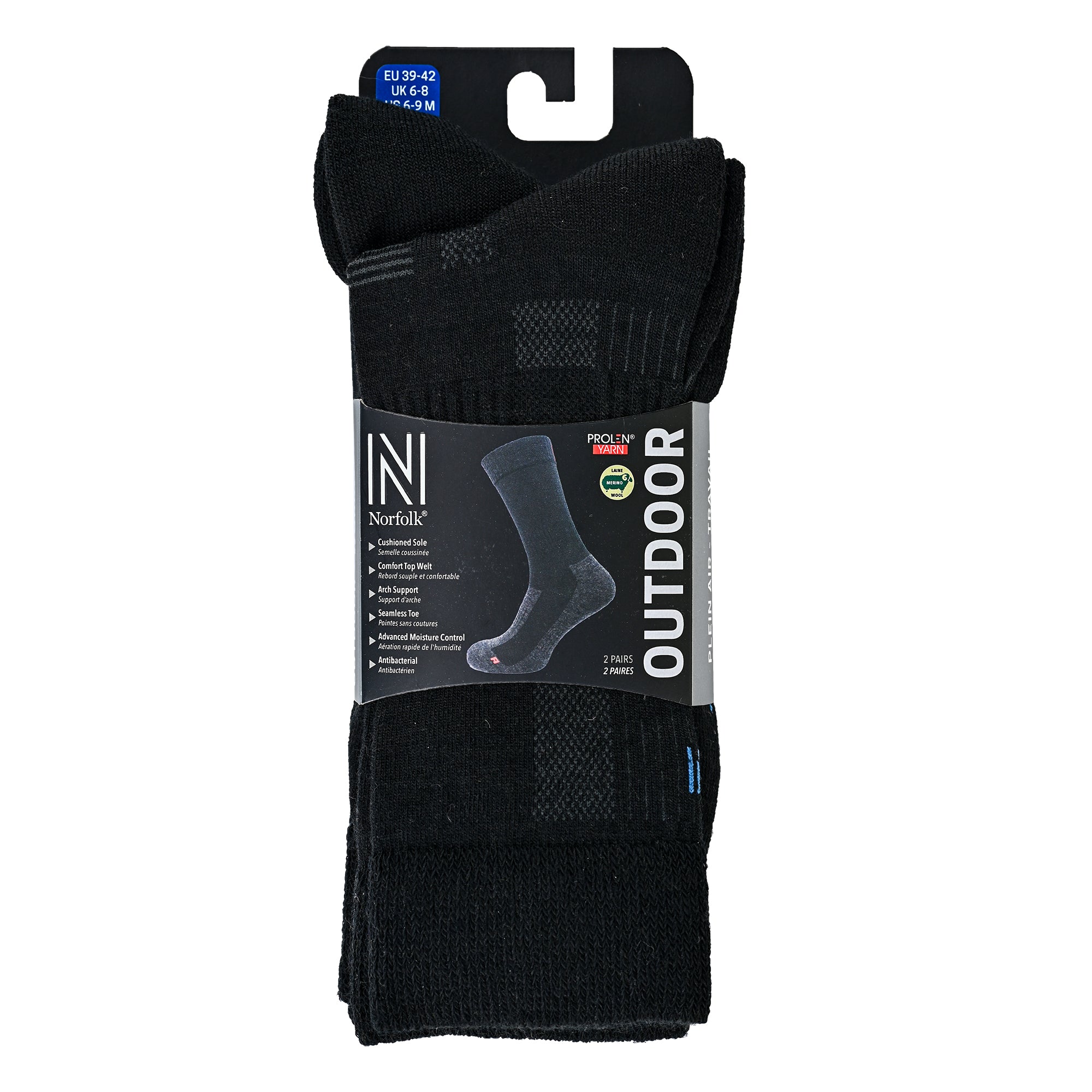 LEONARDO Merino Yünü Outdoor Yürüyüş Çorabı 2'li Paket Jet Black