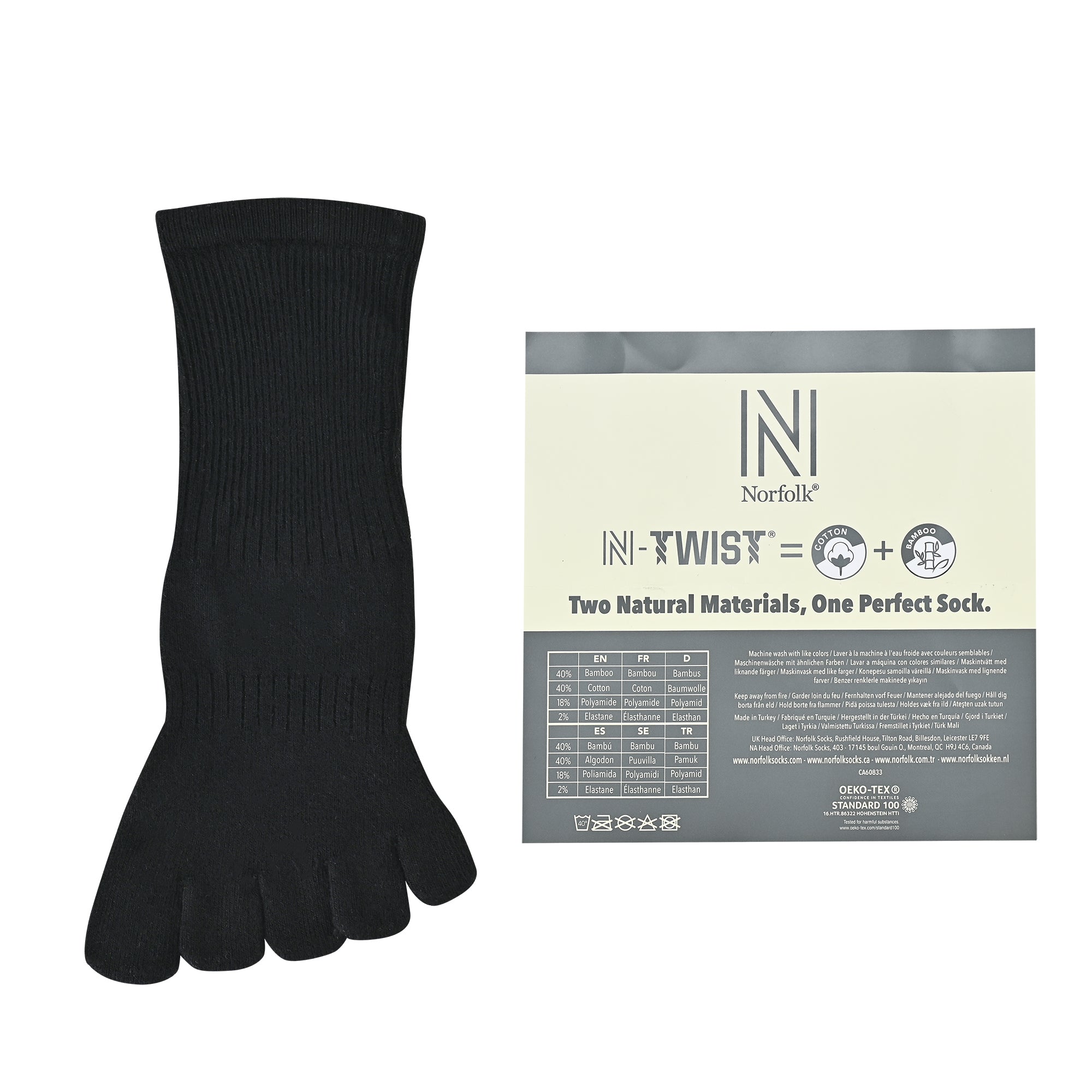 BRIGHTON N-Twist Teknolojili Bambu-Pamuk Bükümlü Parmaklı Çorap 1 Çift - Siyah