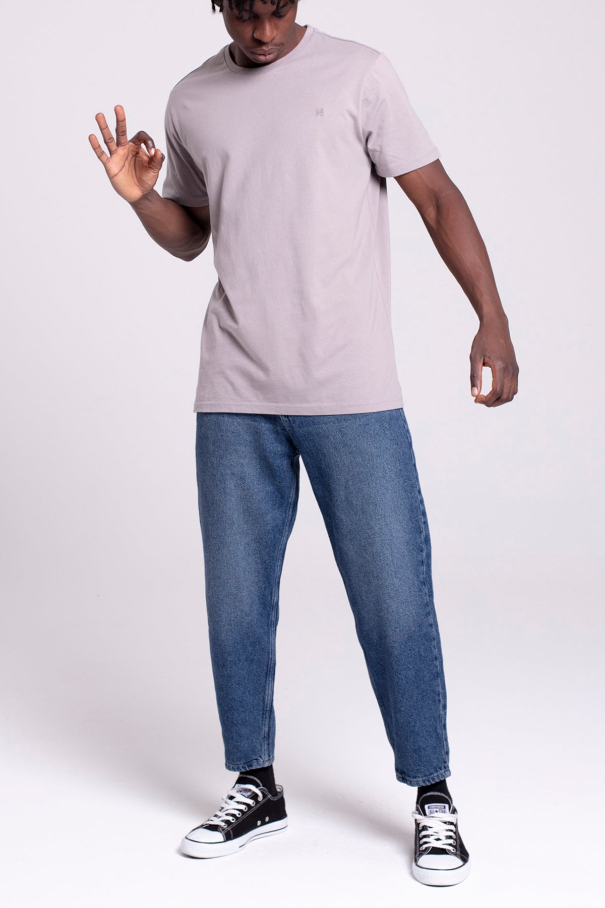 VIGO Erkek %100 Pamuk Oval Kesim Bisiklet Yaka Basic Tişört Gri