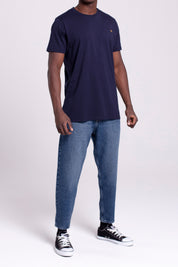 VIGO Erkek %100 Pamuk Oval Kesim Bisiklet Yaka Basic Tişört Lacivert