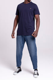 VIGO Erkek %100 Pamuk Oval Kesim Bisiklet Yaka Basic Tişört Lacivert