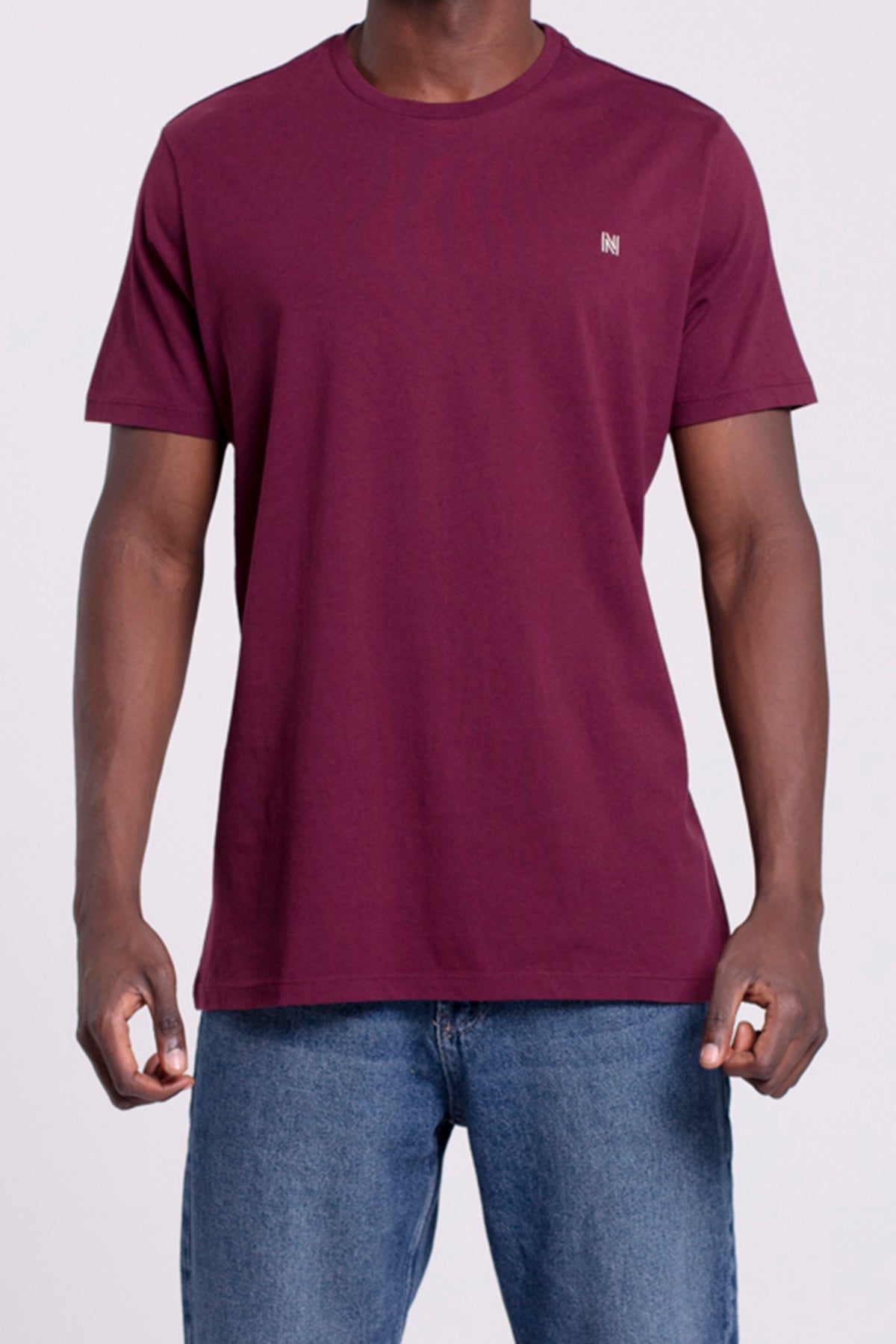 VIGO Erkek %100 Pamuk Oval Kesim Bisiklet Yaka Basic Tişört Bordo
