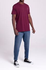 VIGO Erkek %100 Pamuk Oval Kesim Bisiklet Yaka Basic Tişört Bordo
