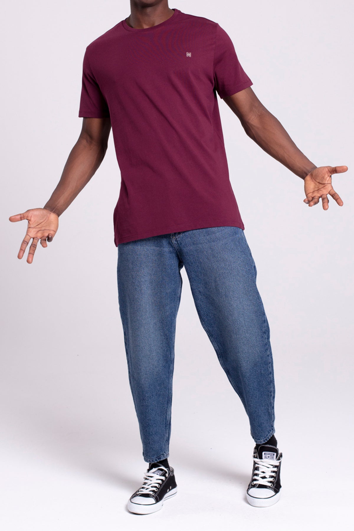 VIGO Erkek %100 Pamuk Oval Kesim Bisiklet Yaka Basic Tişört Bordo