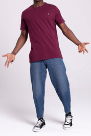 VIGO Erkek %100 Pamuk Oval Kesim Bisiklet Yaka Basic Tişört Bordo