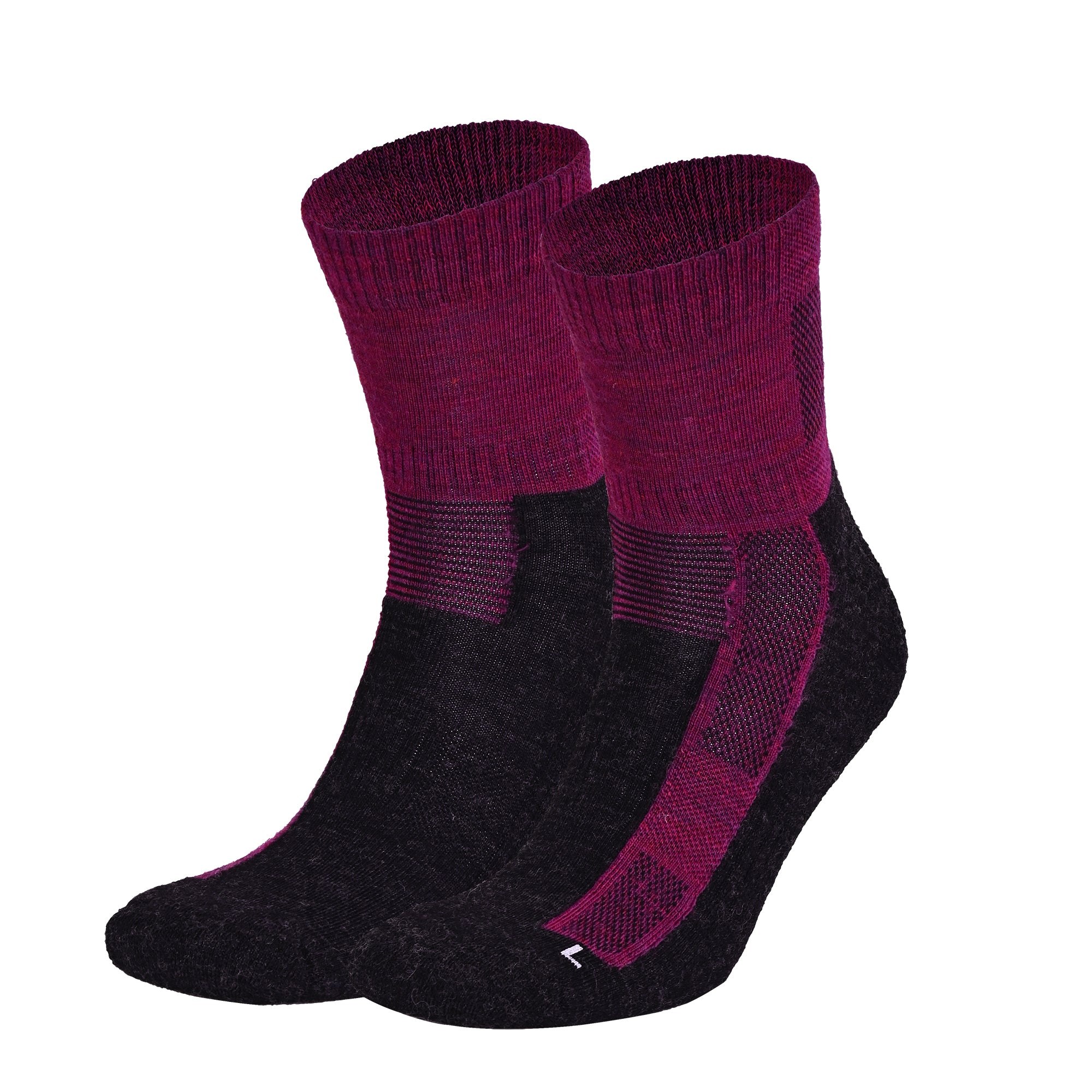 Leonardo QTR Merinos Yünü Yastıklamalı Bisiklet/Yürüyüş Çorabı 2'li Paket Siyah/Magenta