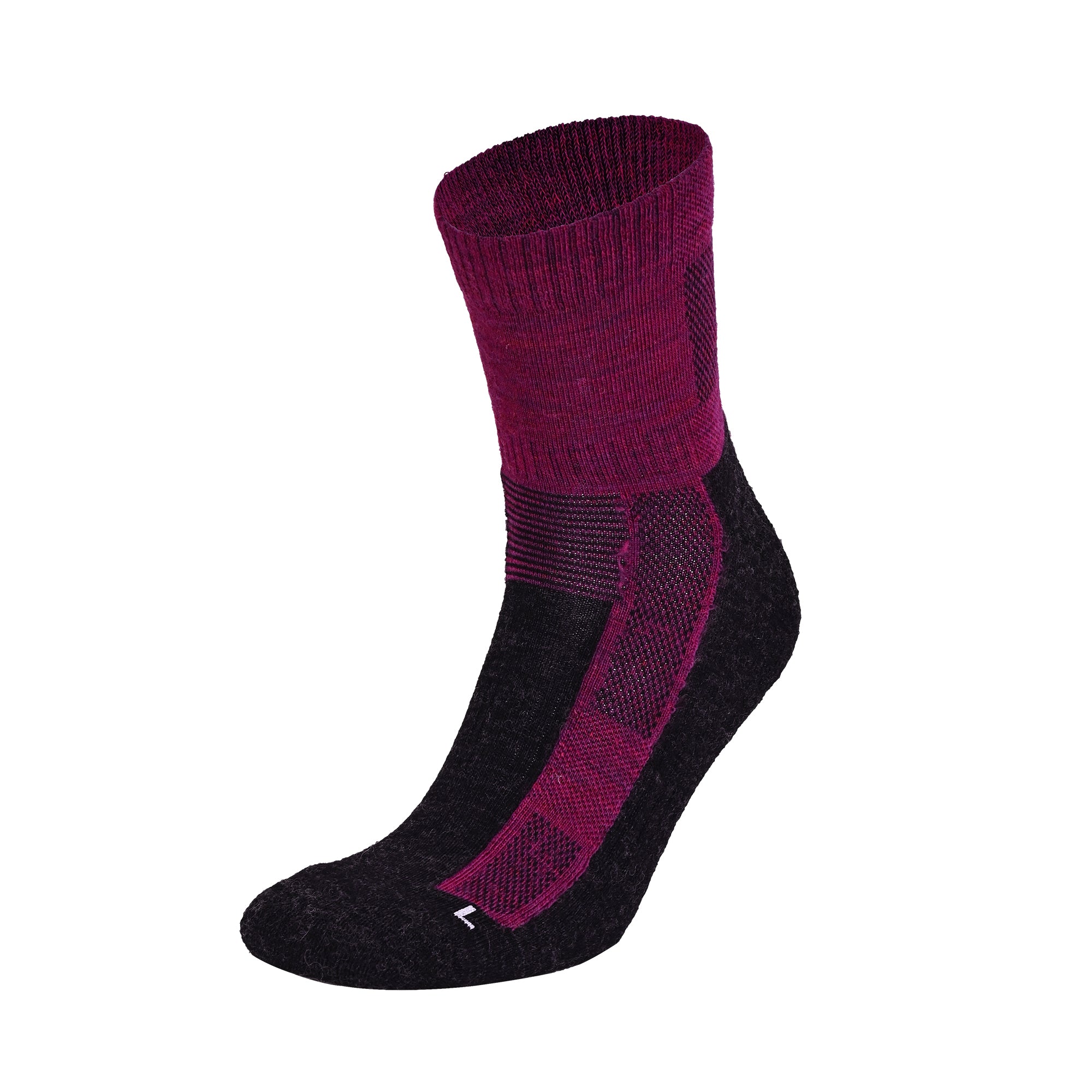 Leonardo QTR Merinos Yünü Yastıklamalı Bisiklet/Yürüyüş Çorabı 2'li Paket Siyah/Magenta