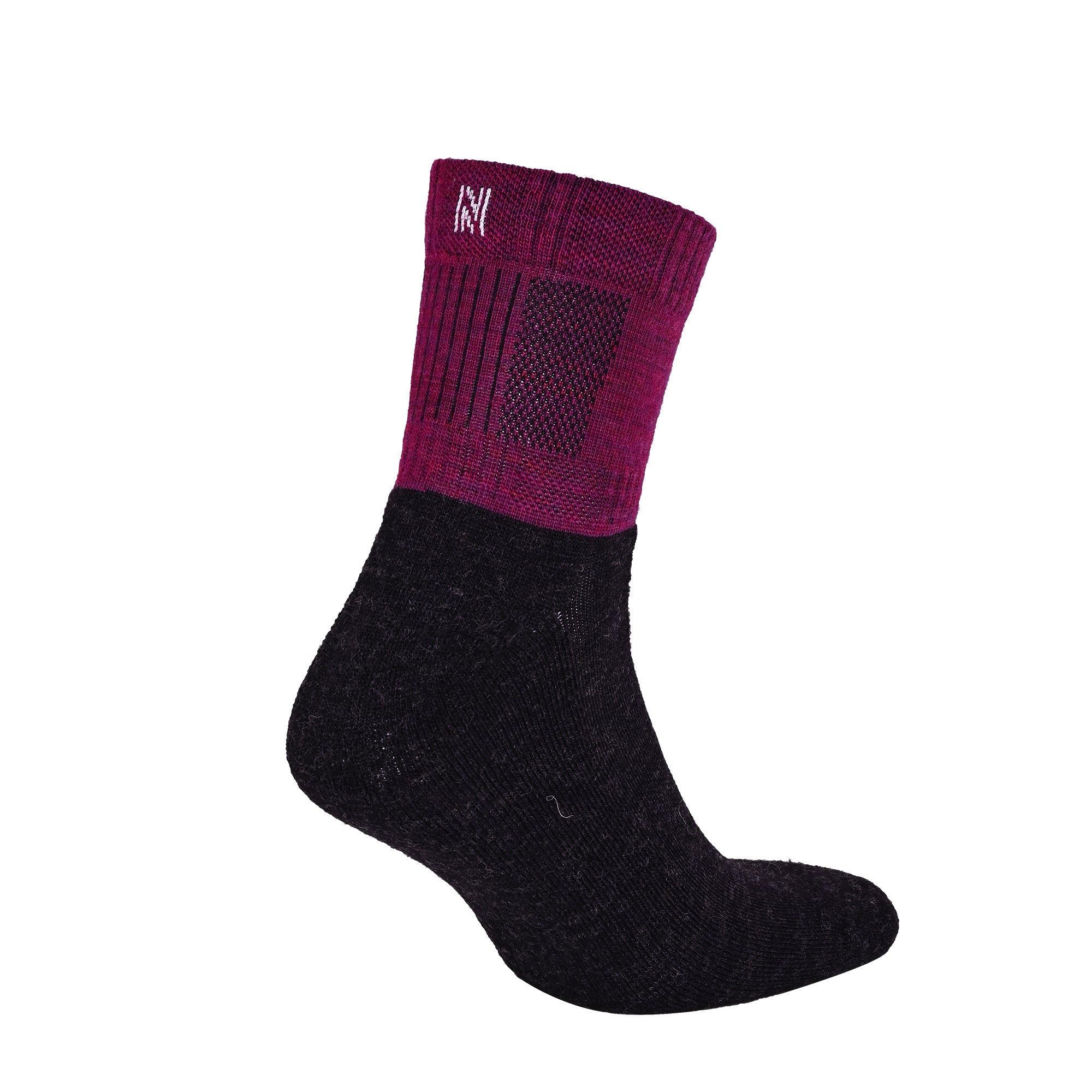 Leonardo QTR Merinos Yünü Yastıklamalı Bisiklet/Yürüyüş Çorabı 2'li Paket Siyah/Magenta