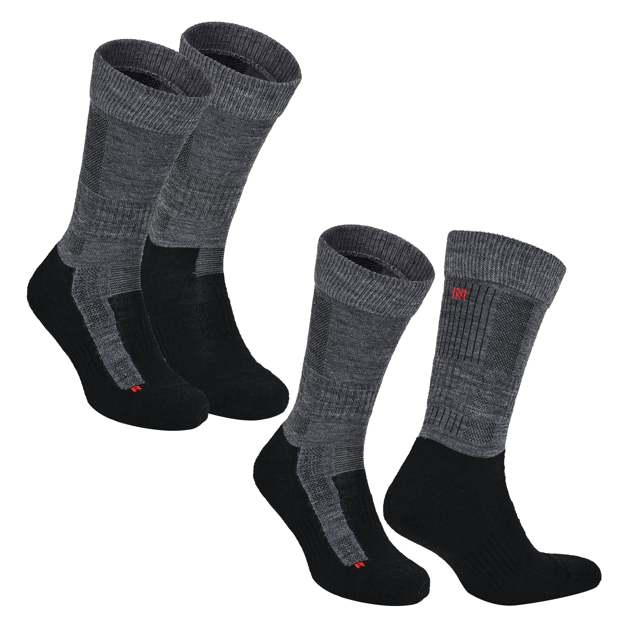 LEONARDO Merino Yünü Outdoor Yürüyüş Çorabı 2'li Paket Gri