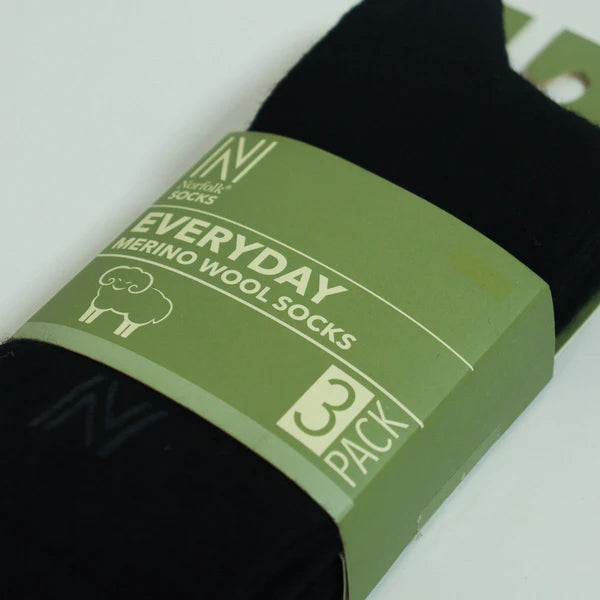 STOCKHOLM Merinos Yünü İnce Örgü Premium Gündelik Günlük Çorap 3'lü Paket Siyah