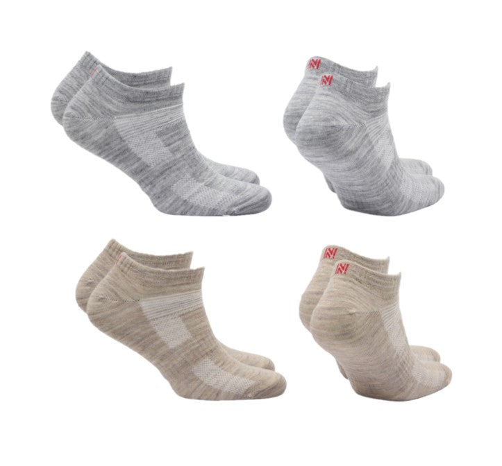 SHELDON LC Düşük Kesim Merino Yünü Outdoor Yürüyüş Çorapları 4'lü Paket Krem/Açık Gri