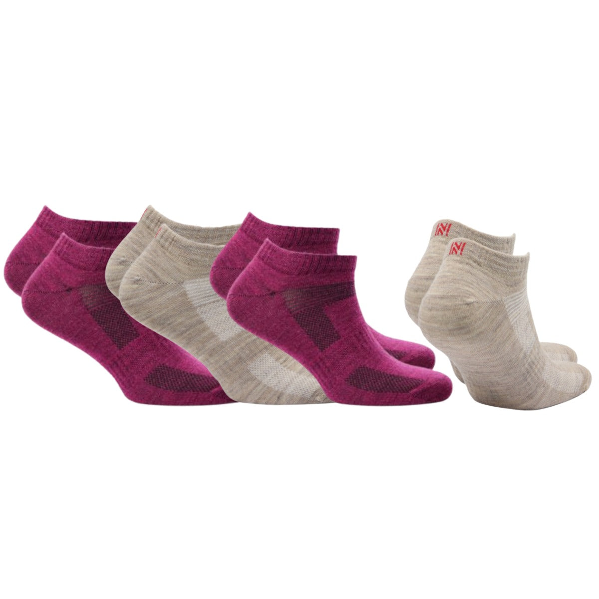 SHELDON LC Düşük Kesim Merino Yünü Outdoor Yürüyüş Çorapları 4'lü Paket Magenta/Krem
