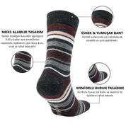 STOCKHOLM Merinos Yünü İnce Örgü Premium Gündelik Günlük Çorap 3'lü Paket Çizgili