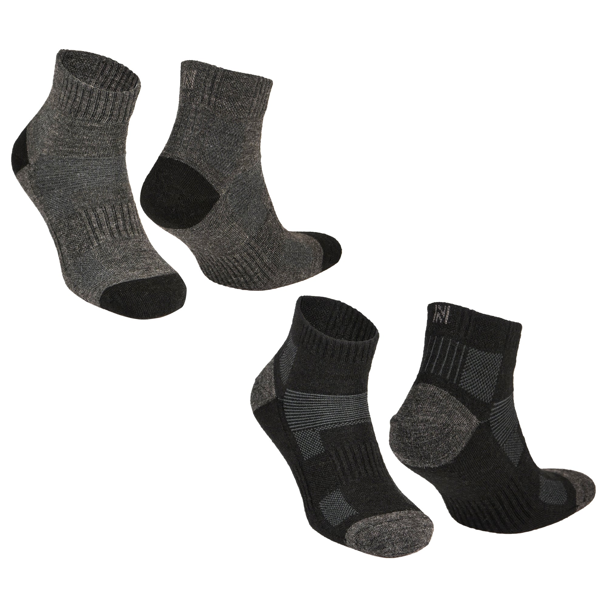 Avery Merino Yünlü İç Astarlı Outdoor Yürüyüş Çorabı 2'li Paket - Siyah/Gri