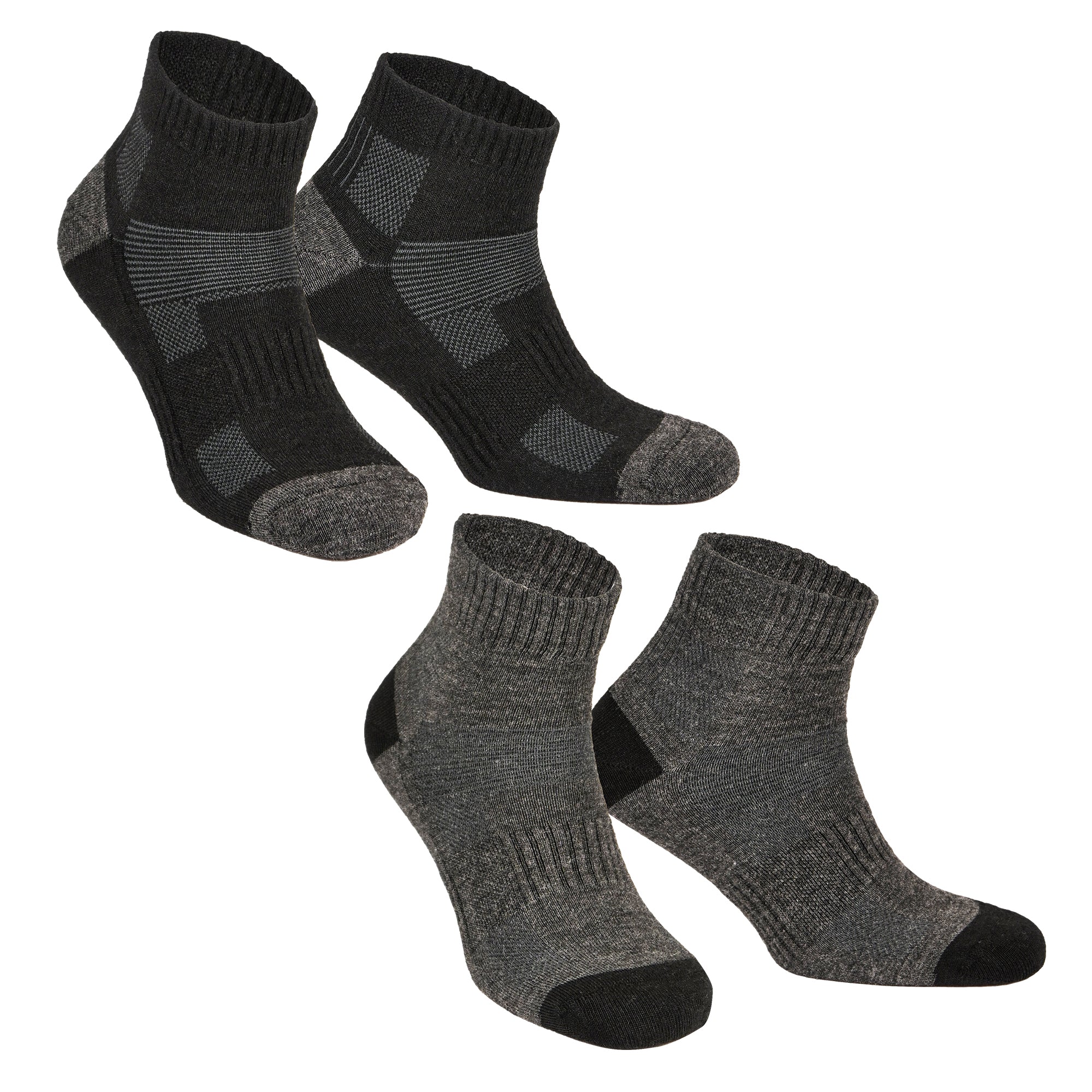 Avery Merino Yünlü İç Astarlı Outdoor Yürüyüş Çorabı 2'li Paket - Siyah/Gri
