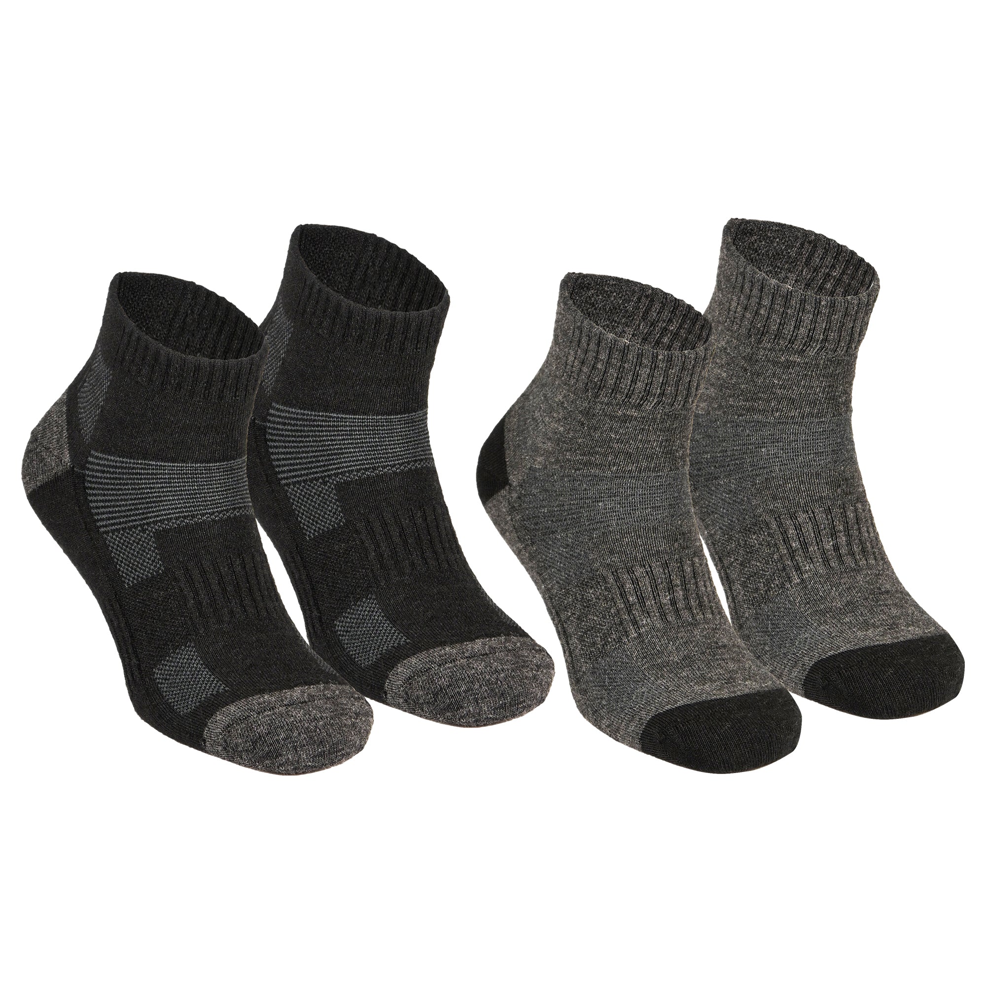 Avery Merino Yünlü İç Astarlı Outdoor Yürüyüş Çorabı 2'li Paket - Siyah/Gri