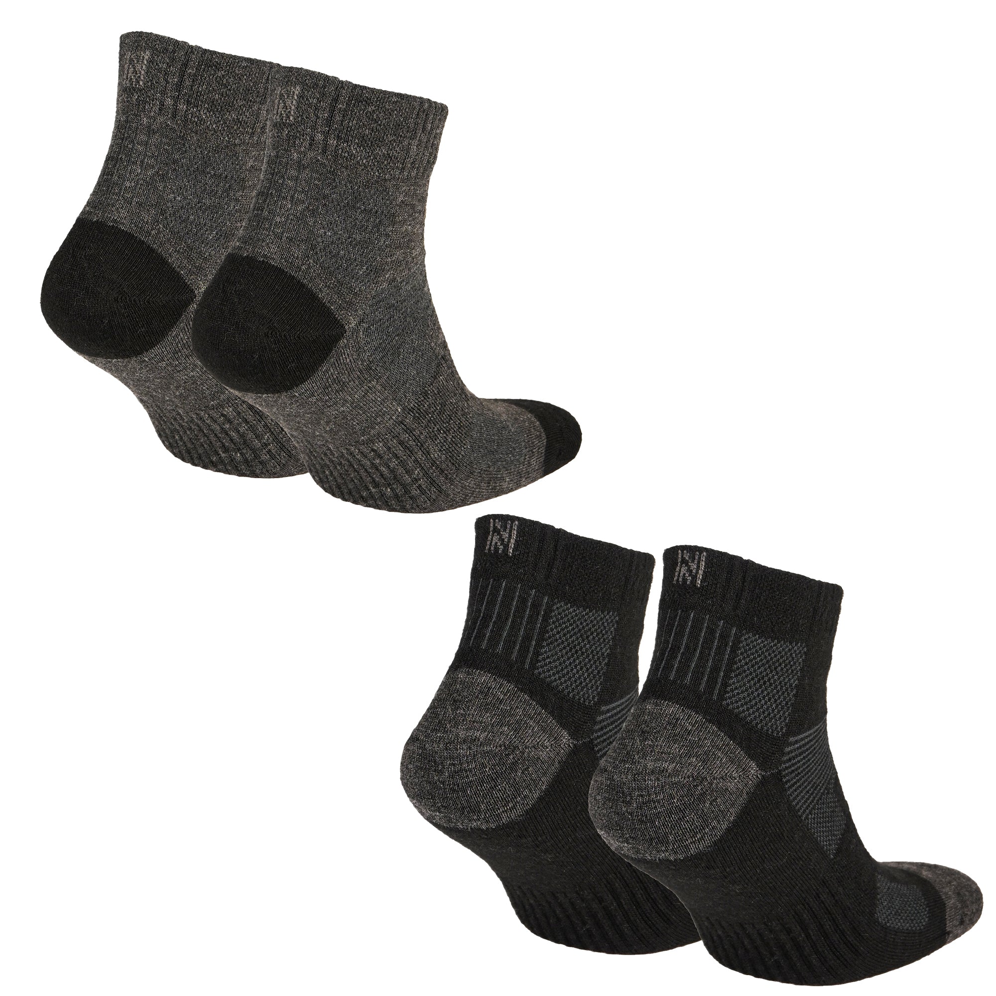 Avery Merino Yünlü İç Astarlı Outdoor Yürüyüş Çorabı 2'li Paket - Siyah/Gri
