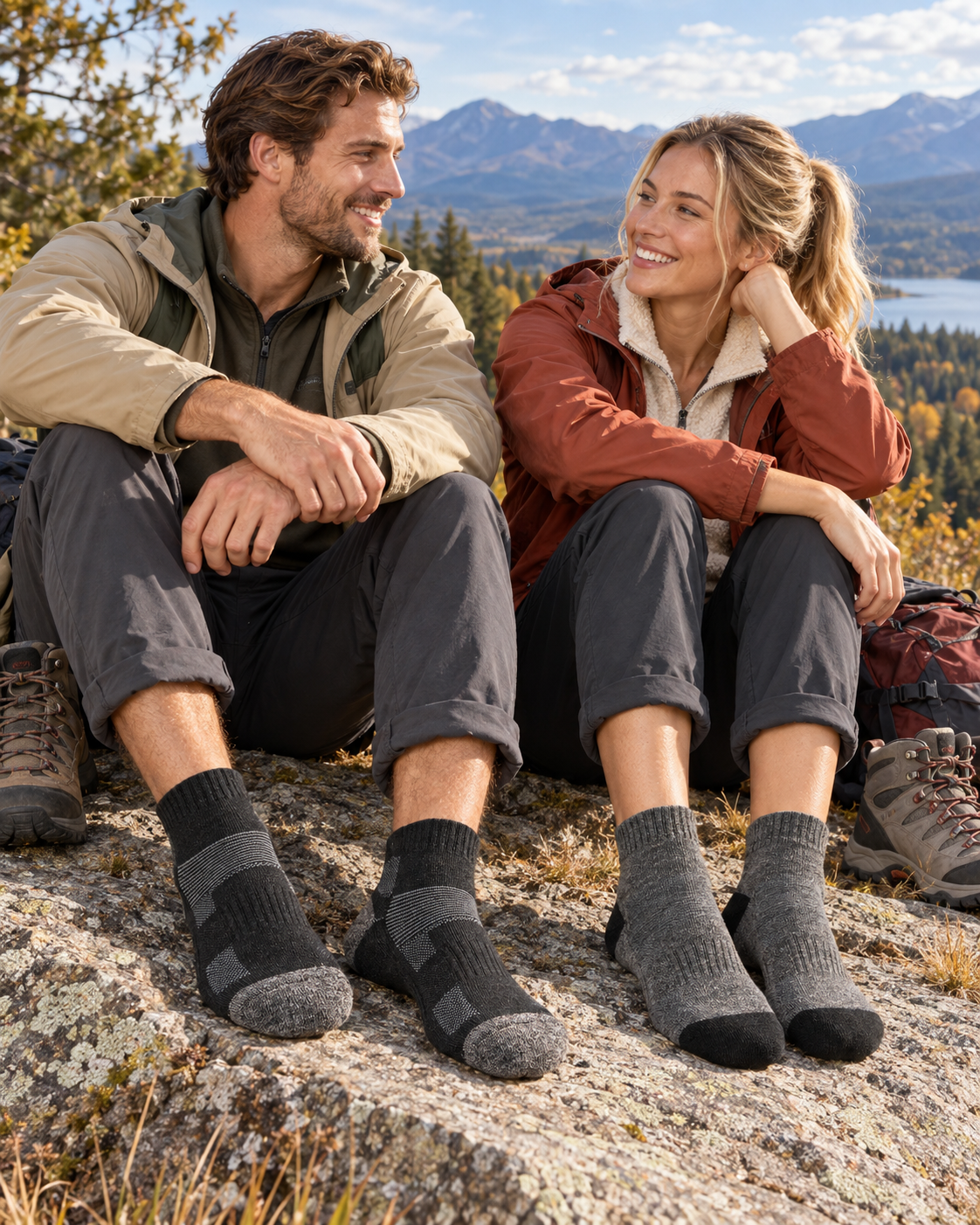 Avery Merino Yünlü İç Astarlı Outdoor Yürüyüş Çorabı 2'li Paket - Siyah/Gri