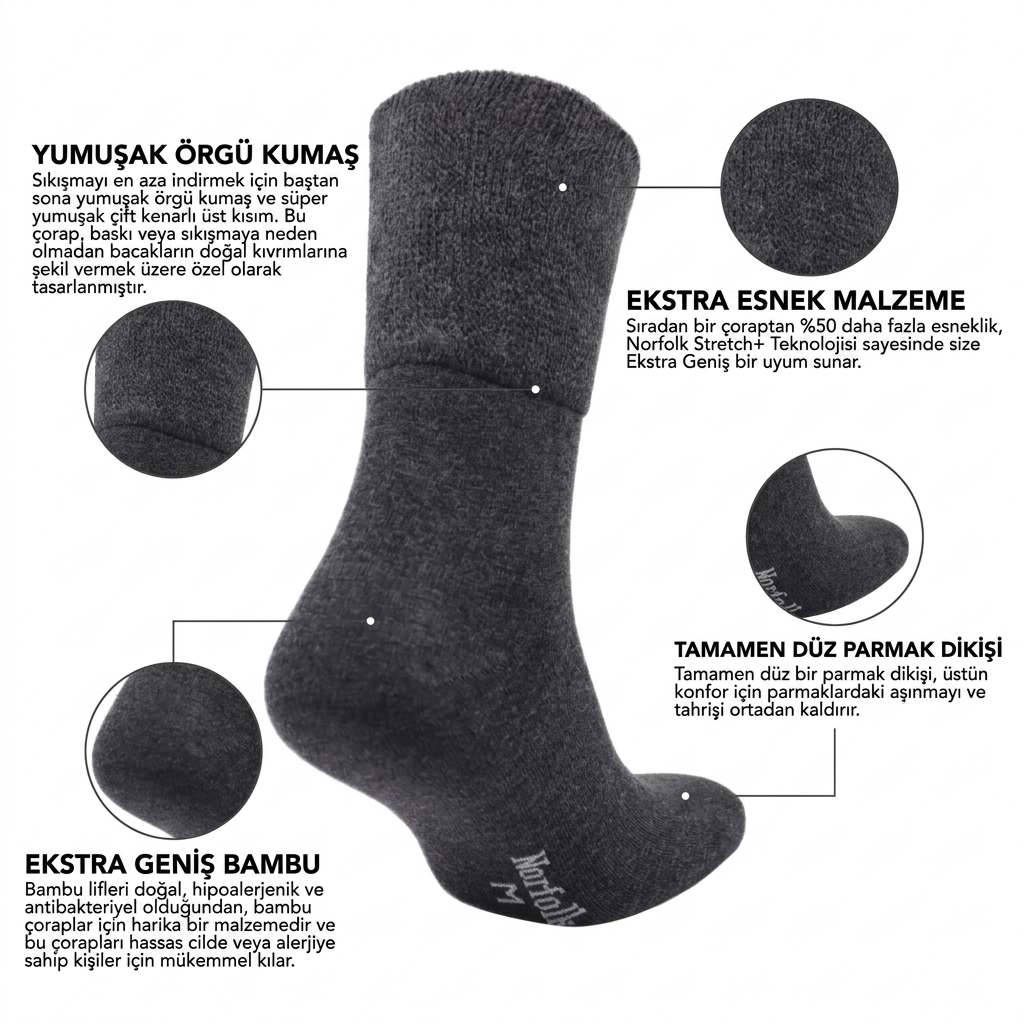 Cambridge Stretch+ Teknolojisine Sahip Ekstra Comfort Fit Bambu Çorap Lacivert 2'li Paket