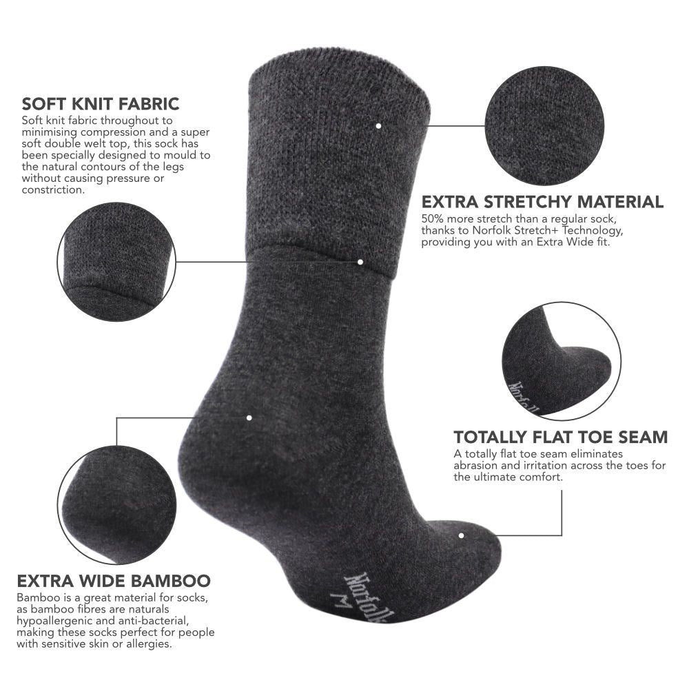 Cambridge Stretch+ Teknolojisine Sahip Ekstra Comfort Fit Bambu Çorap Siyah 2'li Paket