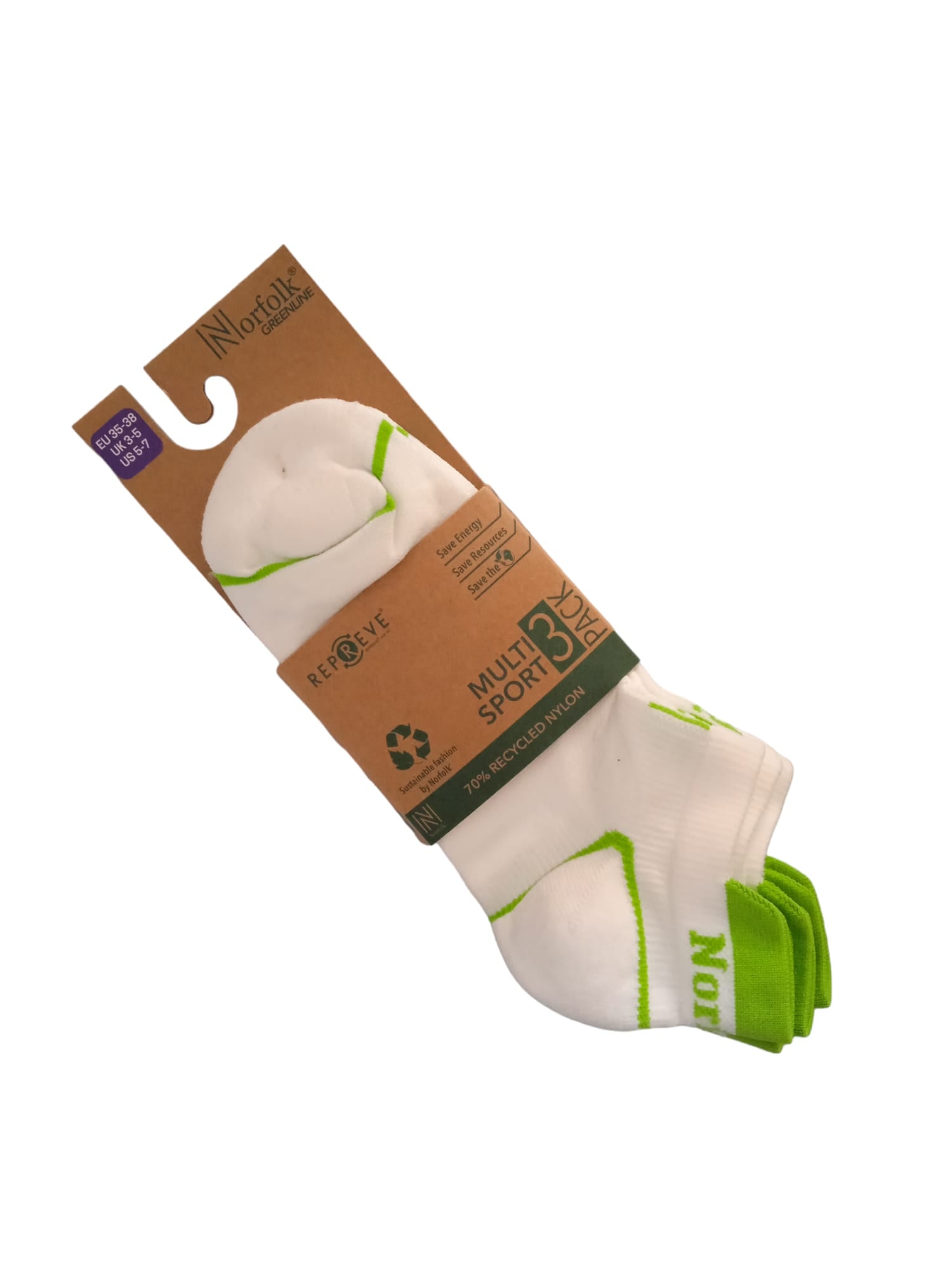 Caretta Çevre Dostu Repreve® Düşük Kesim Koşu ve Yürüyüş Çorabı 3'lü Paket Beyaz