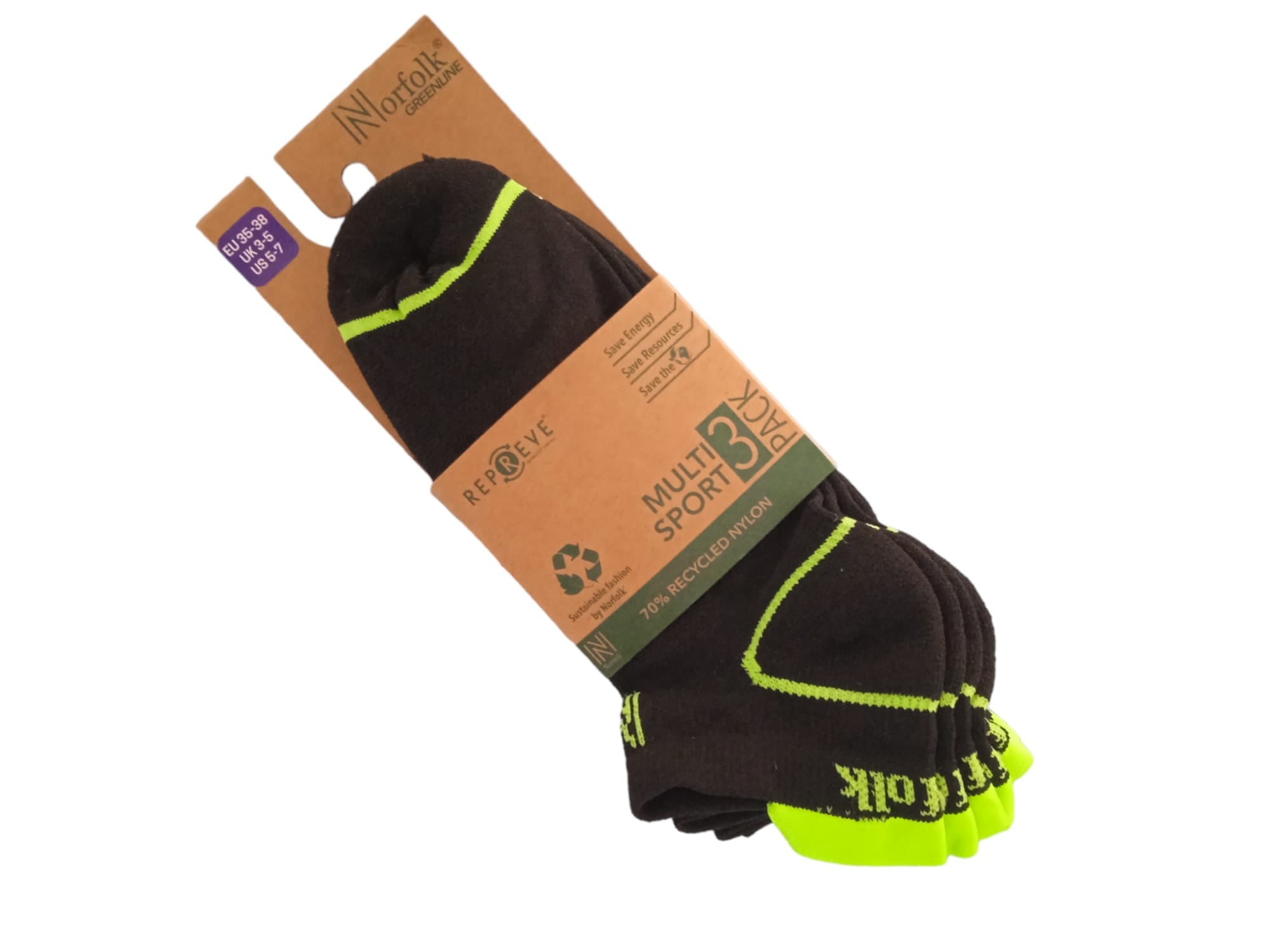 Caretta Çevre Dostu Repreve® Düşük Kesim Koşu ve Yürüyüş Çorabı 3'lü Paket Siyah