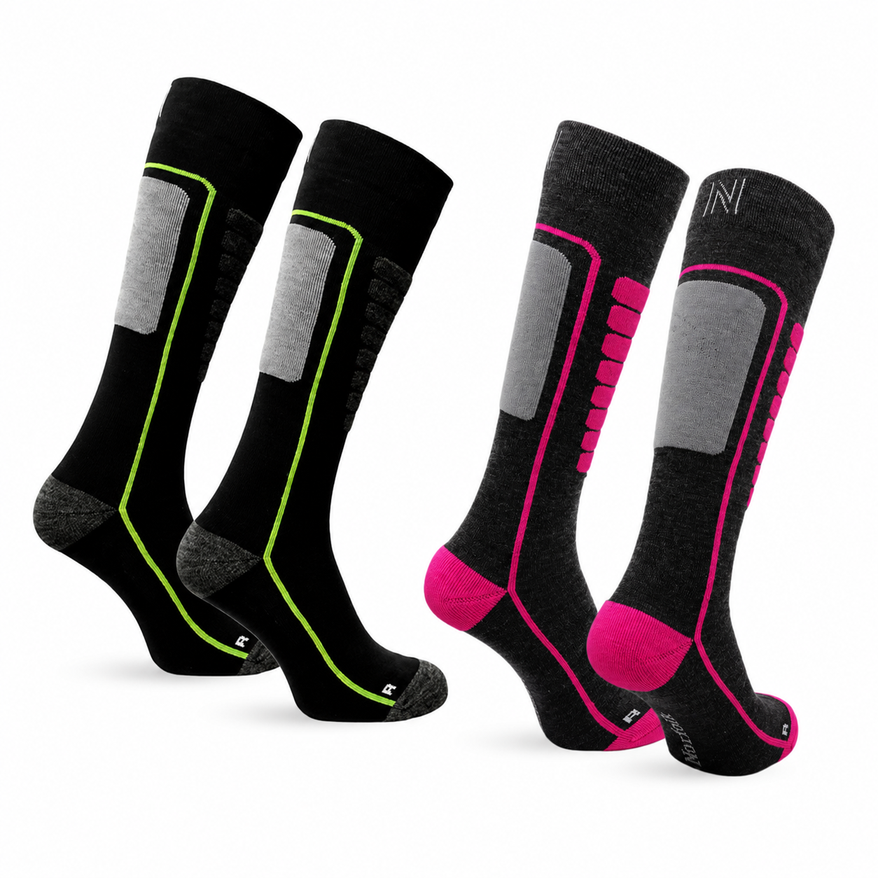 Courchevel Merinos Yünü Hafif Kayak Çorabı 2'li Paket Pembe/Siyah