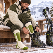 Courchevel Merino Yünü Hafif Kayak Çorabı 3'lü Paket - Yeşil/Krem/Koyu Mavi