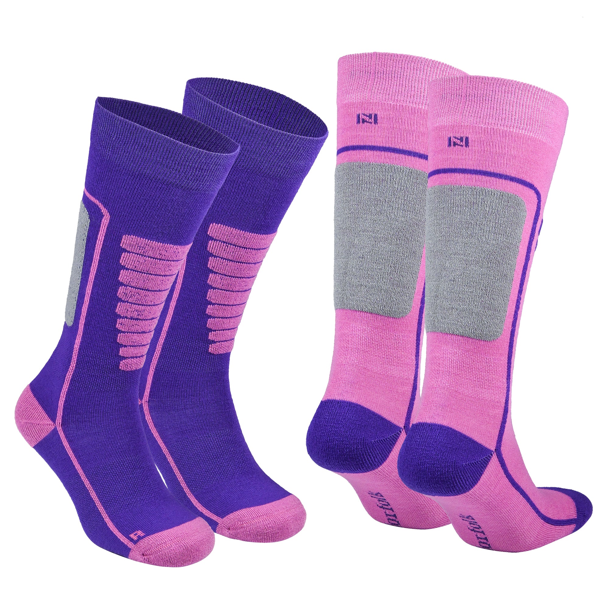 Courchevel Merino Yünü Hafif Çocuk Kayak Çorabı 2'li Paket - Pembe/Mor