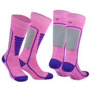 Courchevel Merino Yünü Hafif Çocuk Kayak Çorabı 2'li Paket - Pembe/Mor