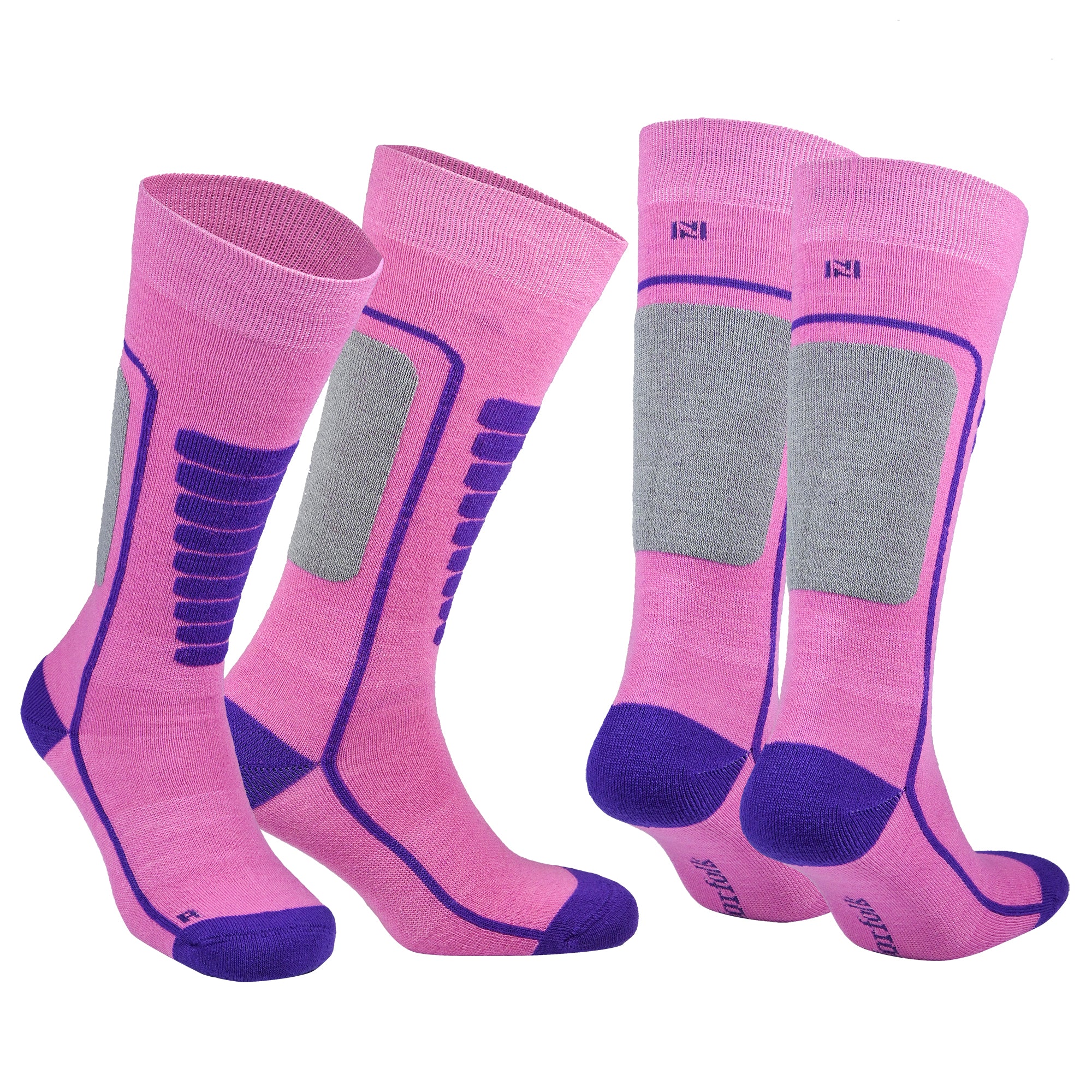 Courchevel Merino Yünü Hafif Çocuk Kayak Çorabı 2'li Paket - Pembe/Mor