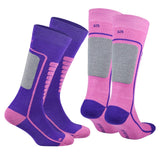 Courchevel Merino Yünü Hafif Çocuk Kayak Çorabı 2'li Paket - Pembe/Mor
