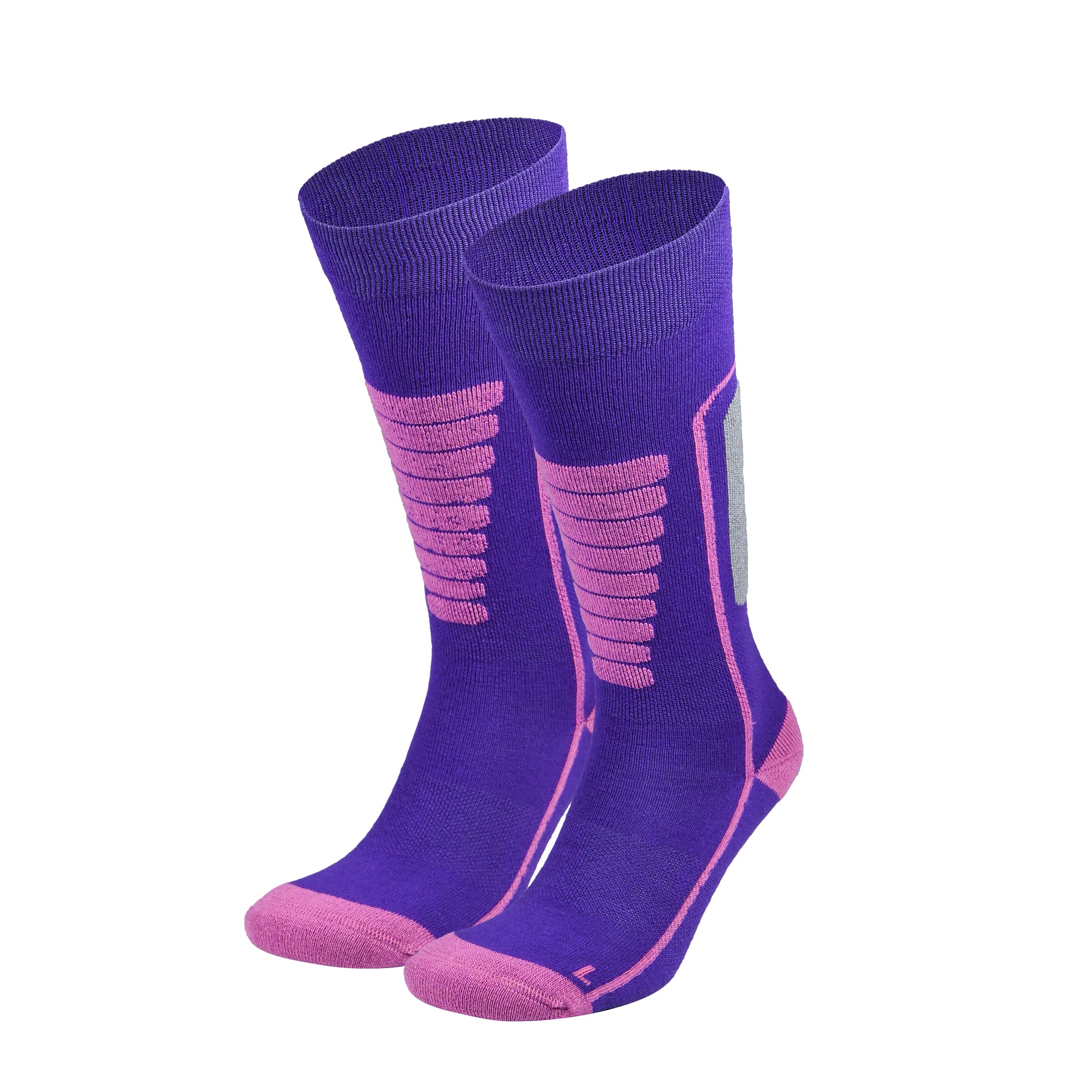 Courchevel Merino Yünü Hafif Çocuk Kayak Çorabı 2'li Paket - Pembe/Mor