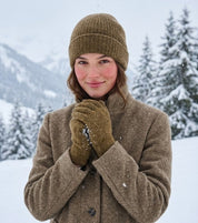 DAPHNE Alpaka Yün Bere ve Eldiven Seti (Kahverengi)
