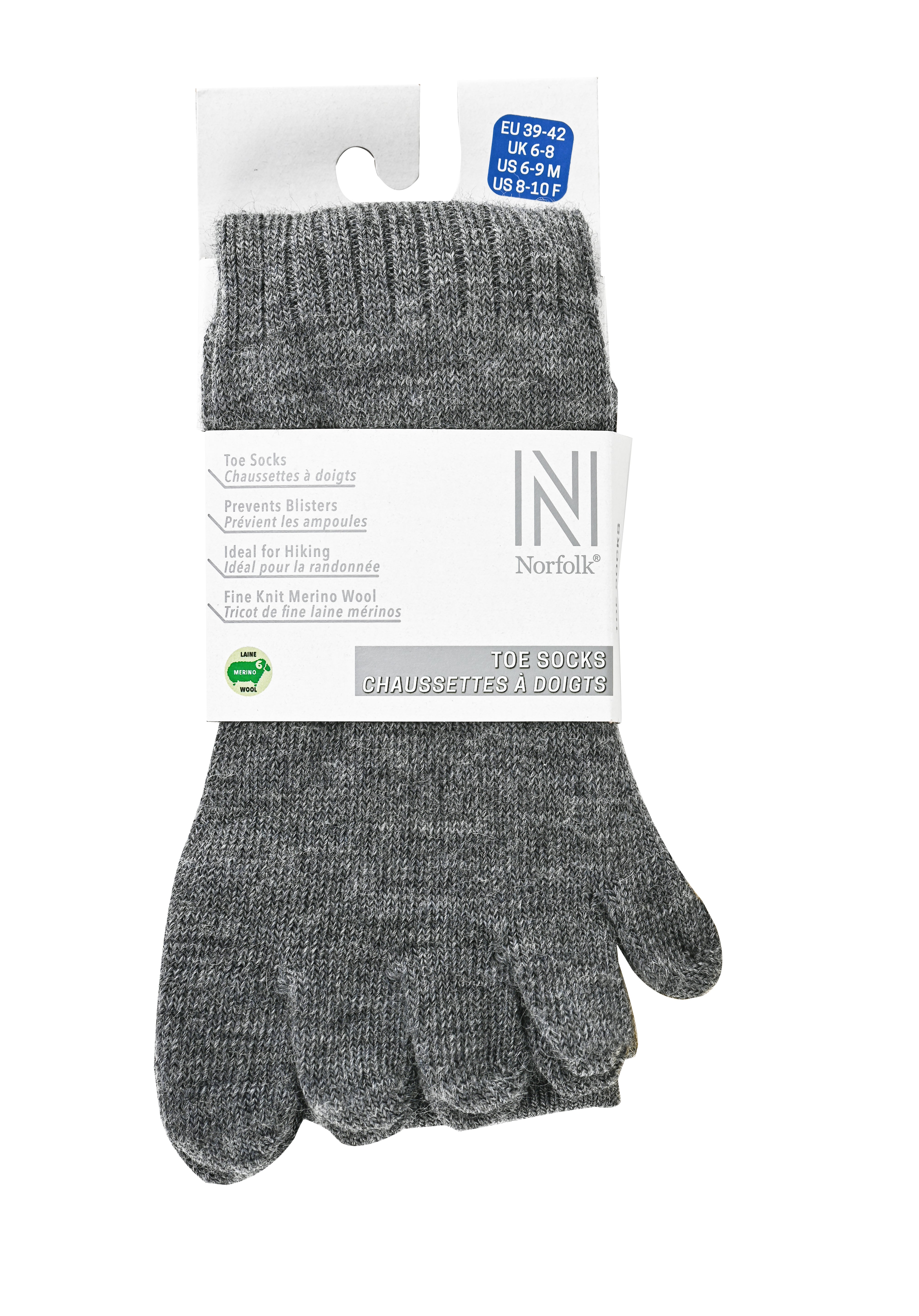 BRUGES Merino Yünlü Mantar ve Koku Önler Parmaklı Çorap 1 Çift Paket Gri