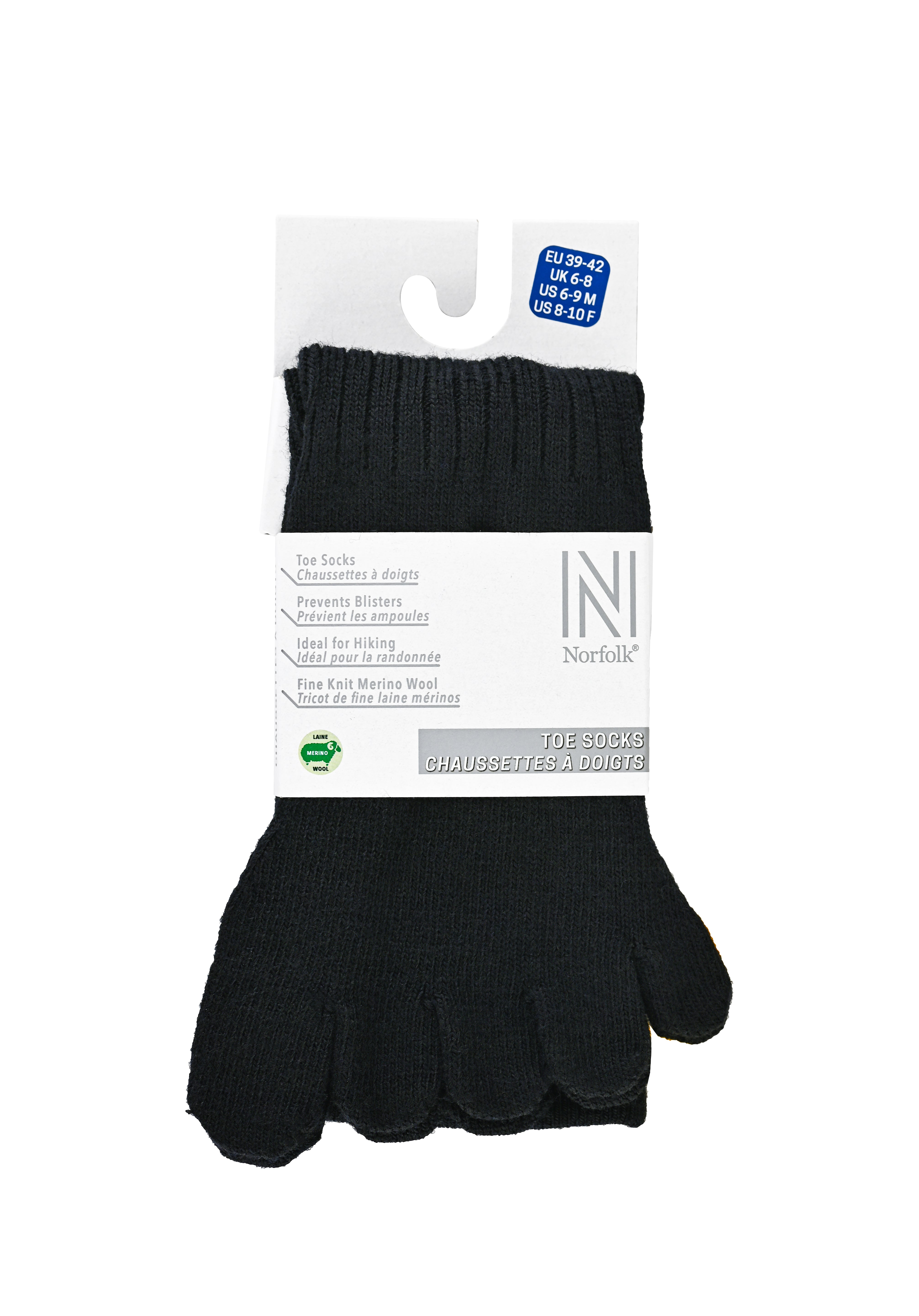 BRUGES Merino Yünlü Mantar ve Koku Önler Parmaklı Çorap 1 Çift Paket Siyah