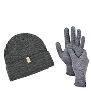 Winter Set %70 Merino Yünü Termal Bere ve Eldiven 2'li Kış Seti - Gri