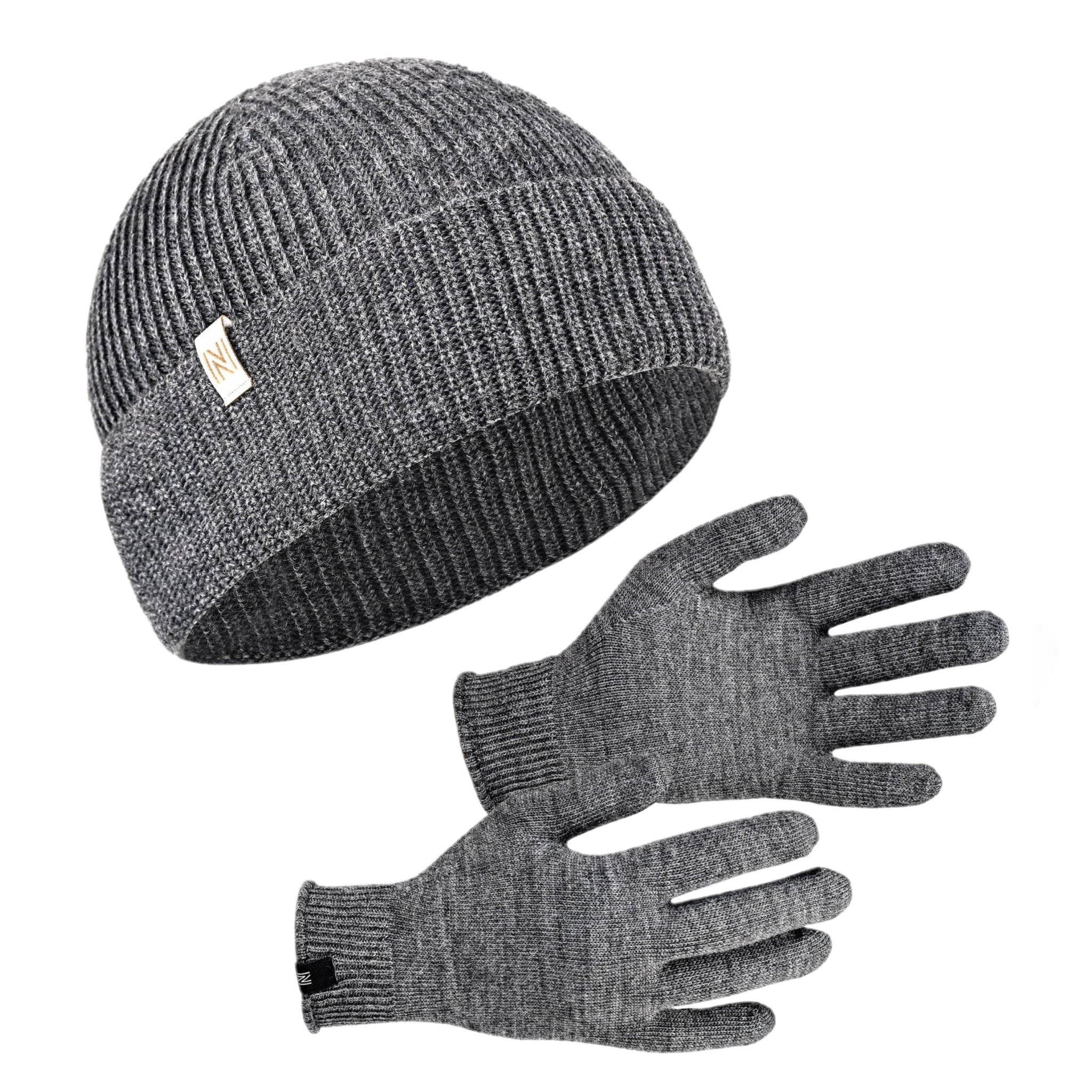 Winter Set %70 Merino Yünü Termal Bere ve Eldiven 2'li Kış Seti - Gri