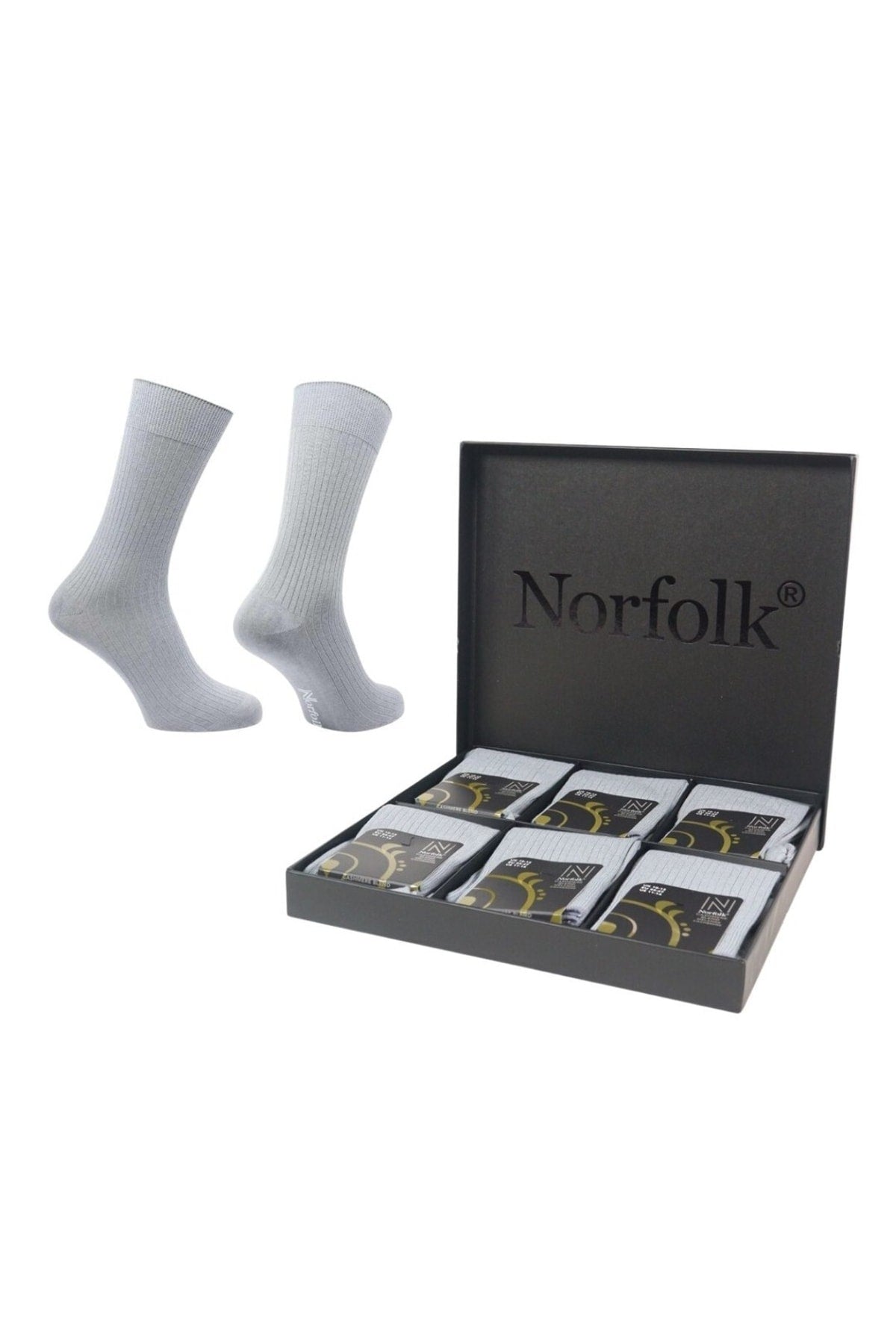 Monaco Gri Premium Lüks Kaşmir Günlük Çorap Hediye Kutusu 6'lı Paket