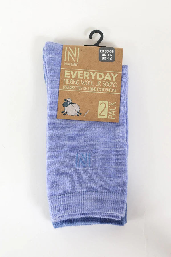 Helsinki İnce Örgü Merinos Yünü Günlük Çocuk Çorabı 2'li Paket Mavi