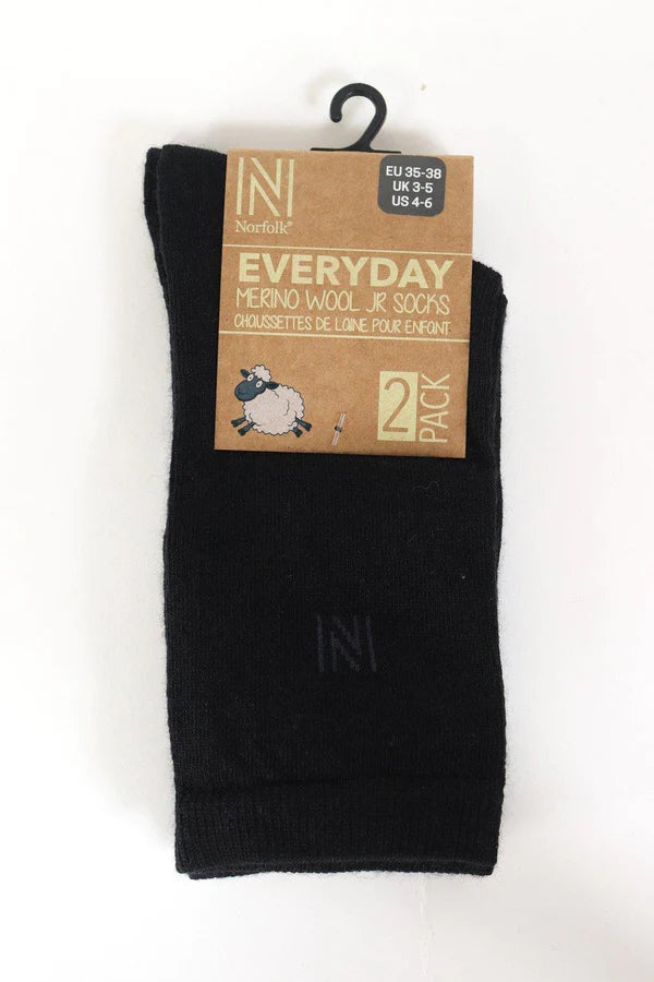 Helsinki İnce Örgü Merinos Yünü Günlük Çocuk Çorabı 2'li Paket Siyah