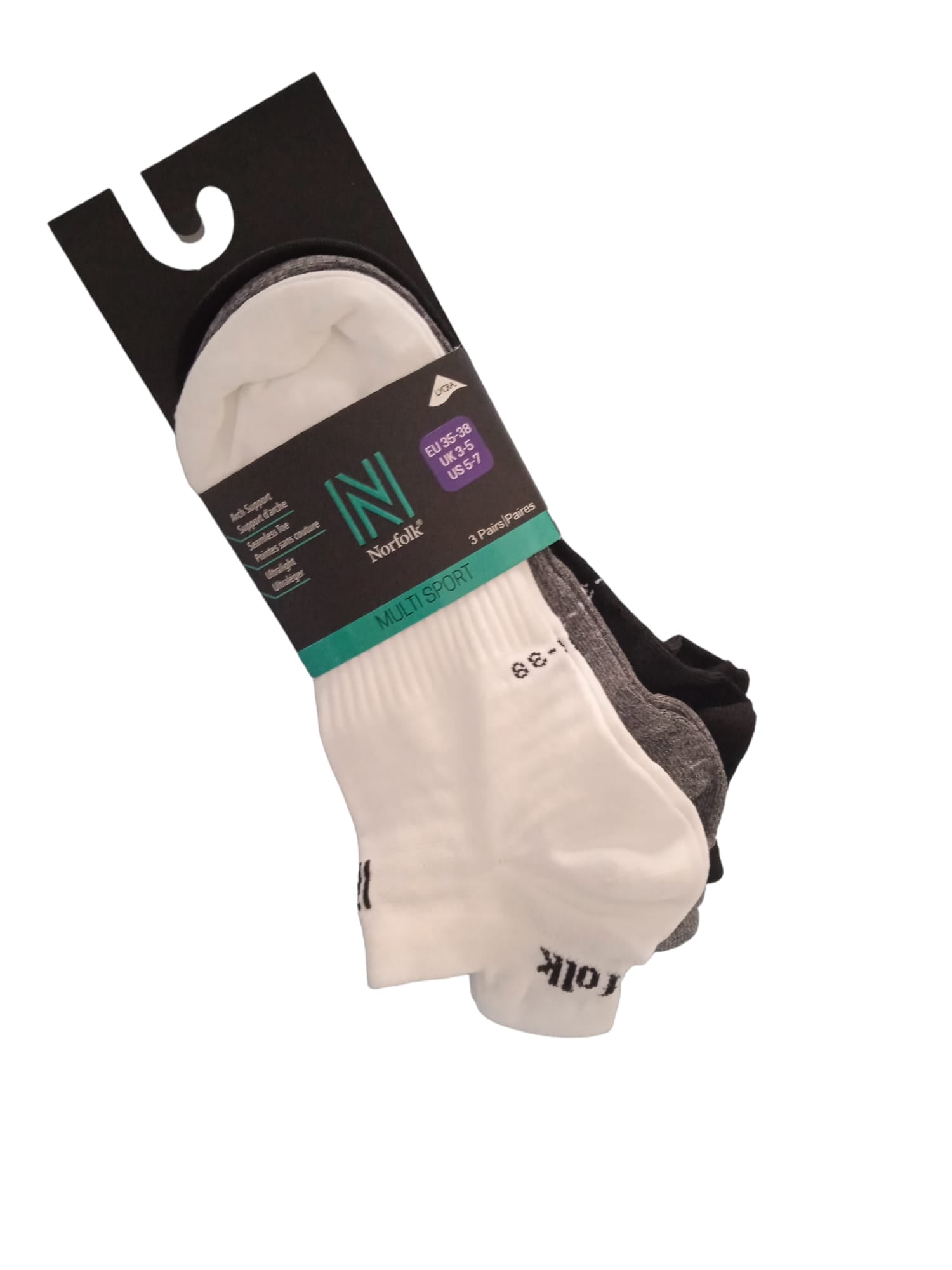 IZZY Multi-Sport Ultra Hafif Düşük Kesim Çorap 3'lü Paket Beyaz/Gri/Siyah