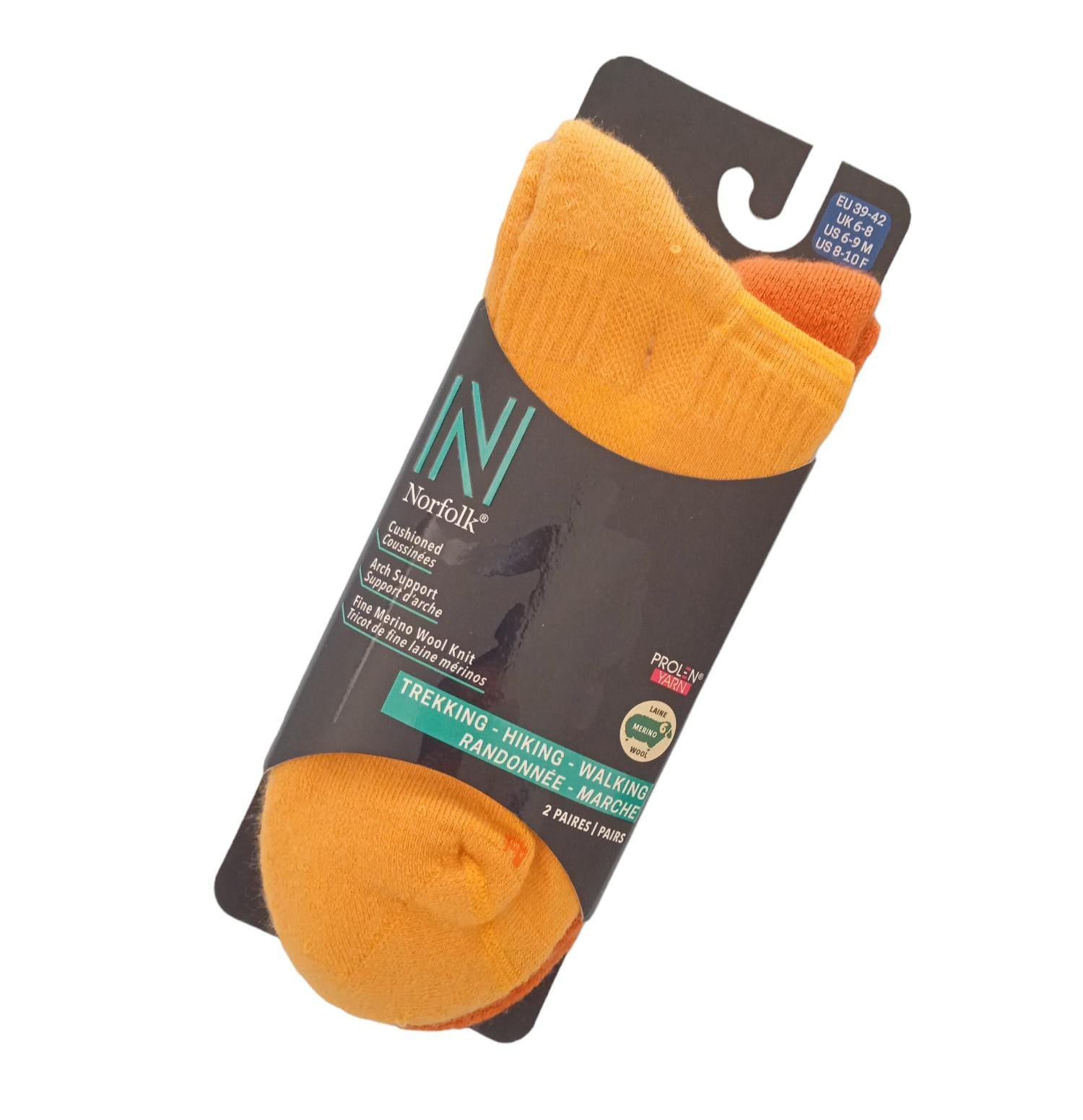 Leonardo QTR Merinos Yünü Yastıklamalı Bisiklet/Yürüyüş Çorabı 2'li Paket Sarı/Turuncu